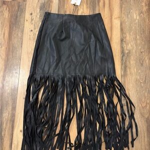 Elegant Black Asymmetrical Fringe Skirt